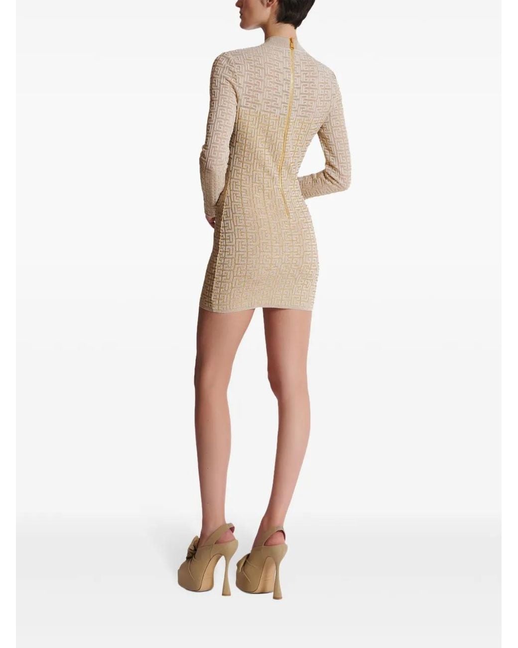 Balmain Natural Pb Labyrinth Knit Dress