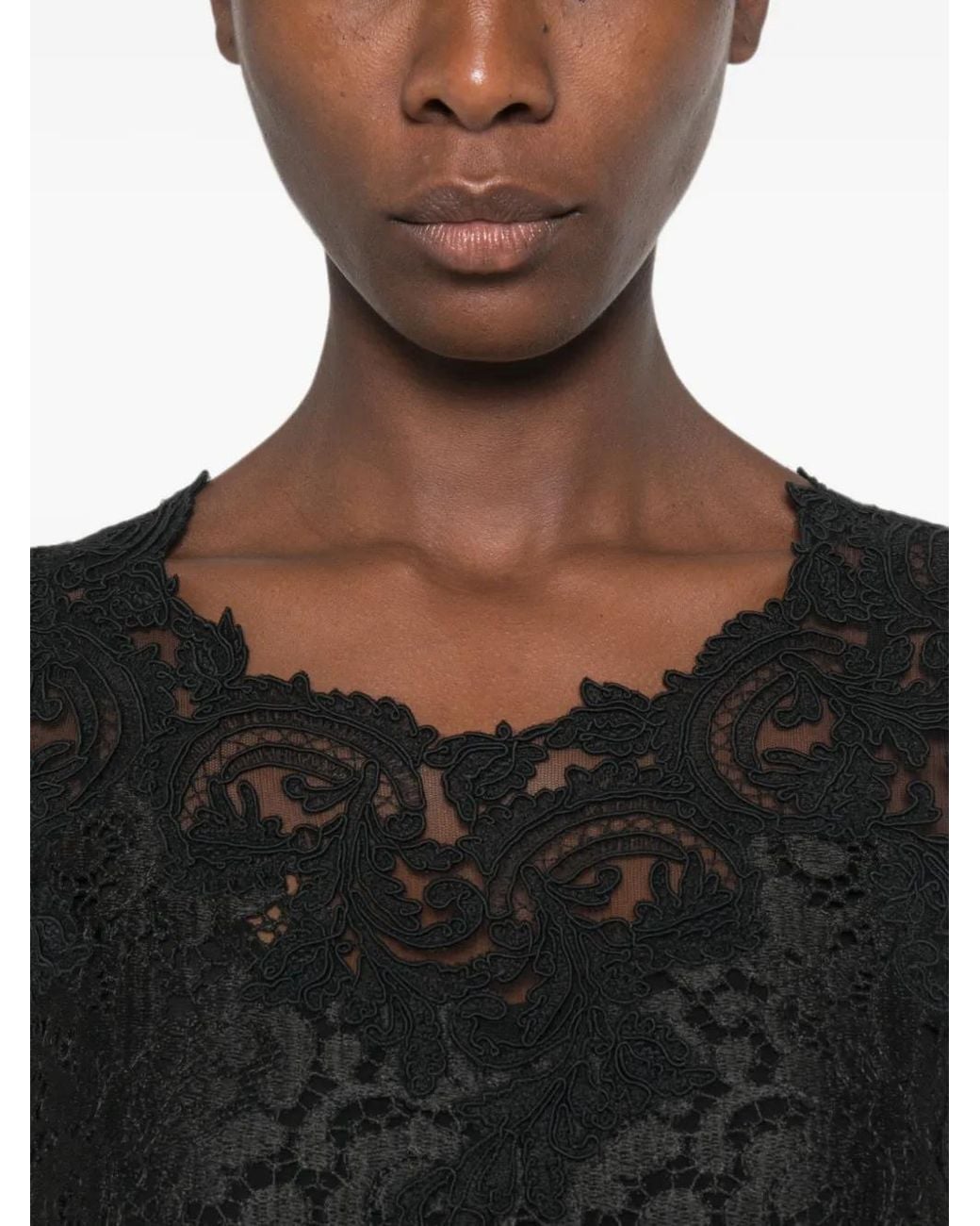 Ermanno Scervino Black Floral-Lace Scalloped-Edge Mini Dress