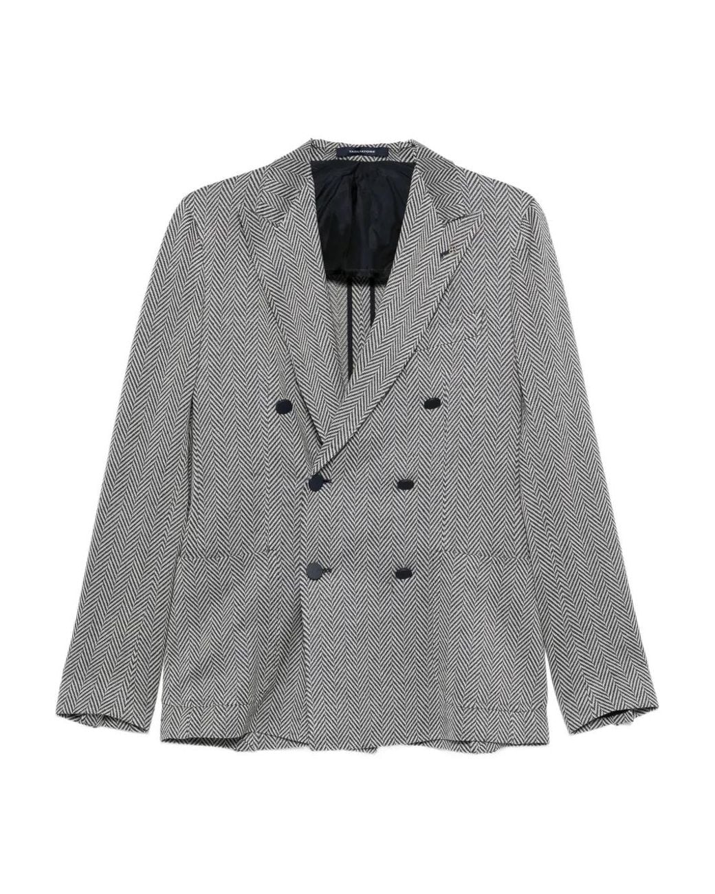 Tagliatore Gray Herringbone Double-Breasted Blazer for men