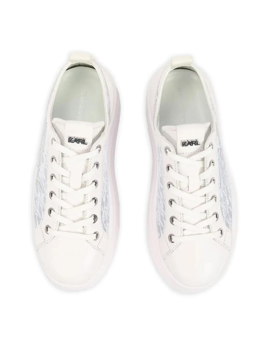 Karl Lagerfeld White Baskets Plateforme À Détail En Dentelle