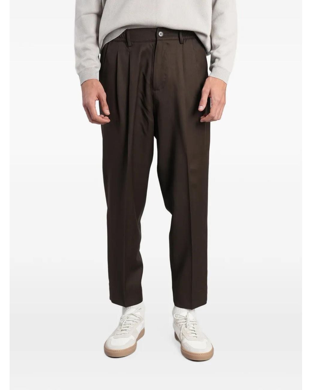 Low Brand Black Zen Pleated Tapered Trousers for men
