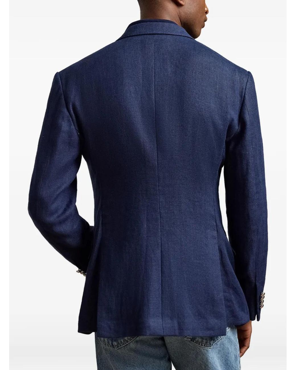 Ralph Lauren Blue Double-Breasted Crest-Embroidered Jacket for men