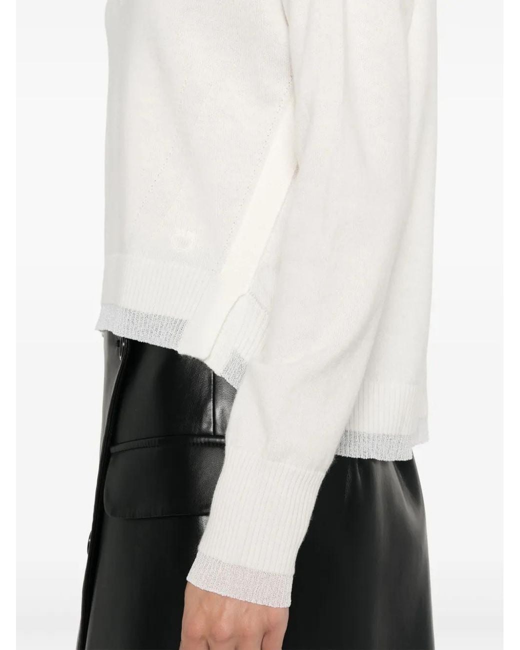 Pinko White Contrasting-Trim Sweater