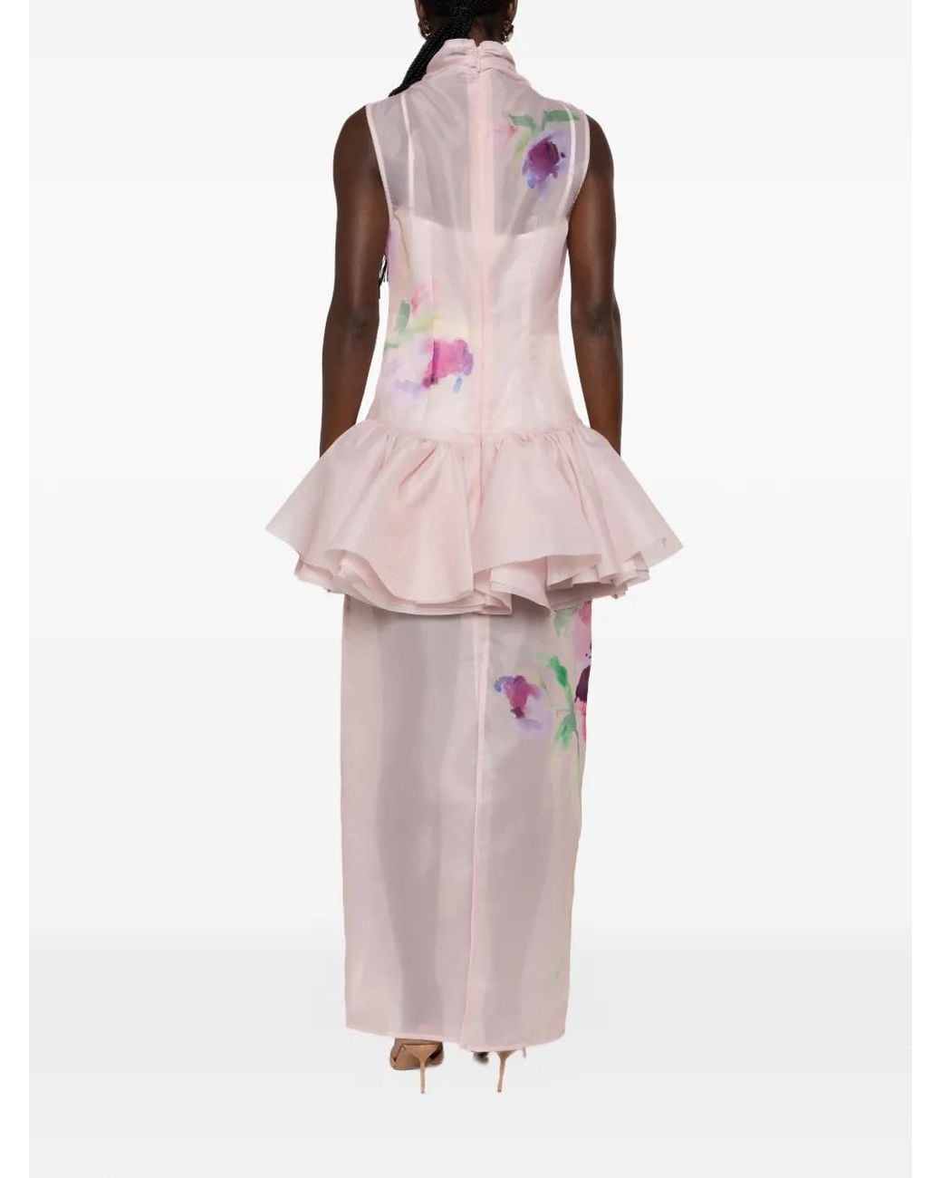 Aje. Pink Arlina Ruffled Floral-Print Gown