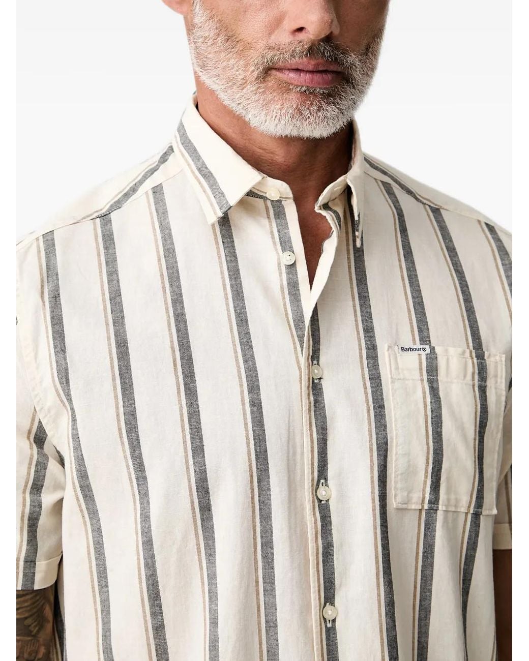 Barbour White Barkend Striped-Pattern Short-Sleeved Shirt for men