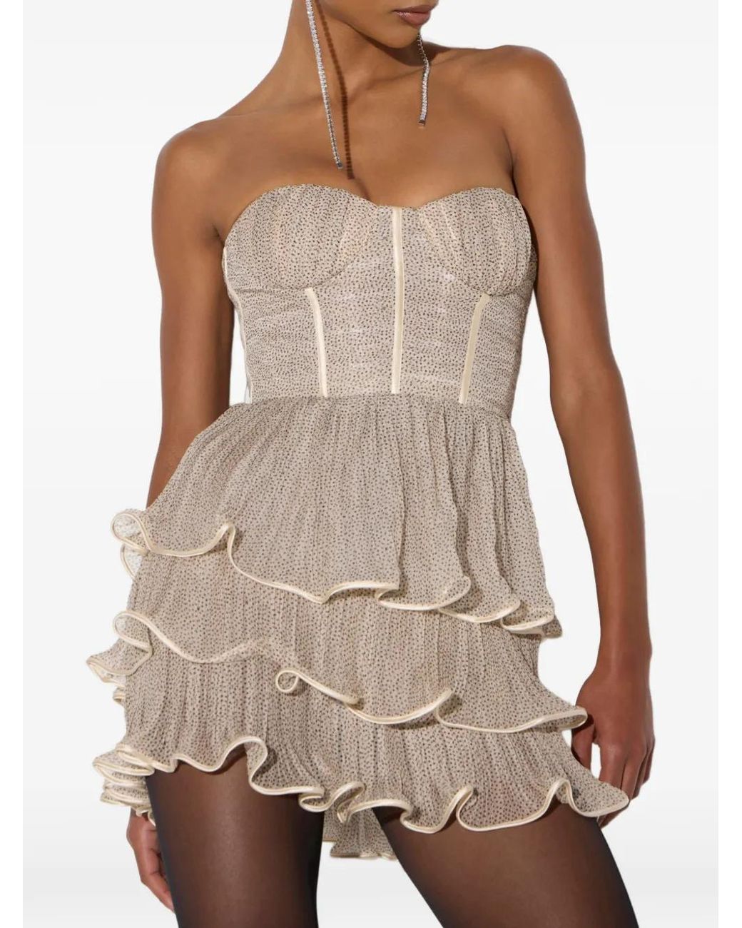 Elisabetta Franchi Natural Crepon Mini Dress With Micro-Polka Dot Print