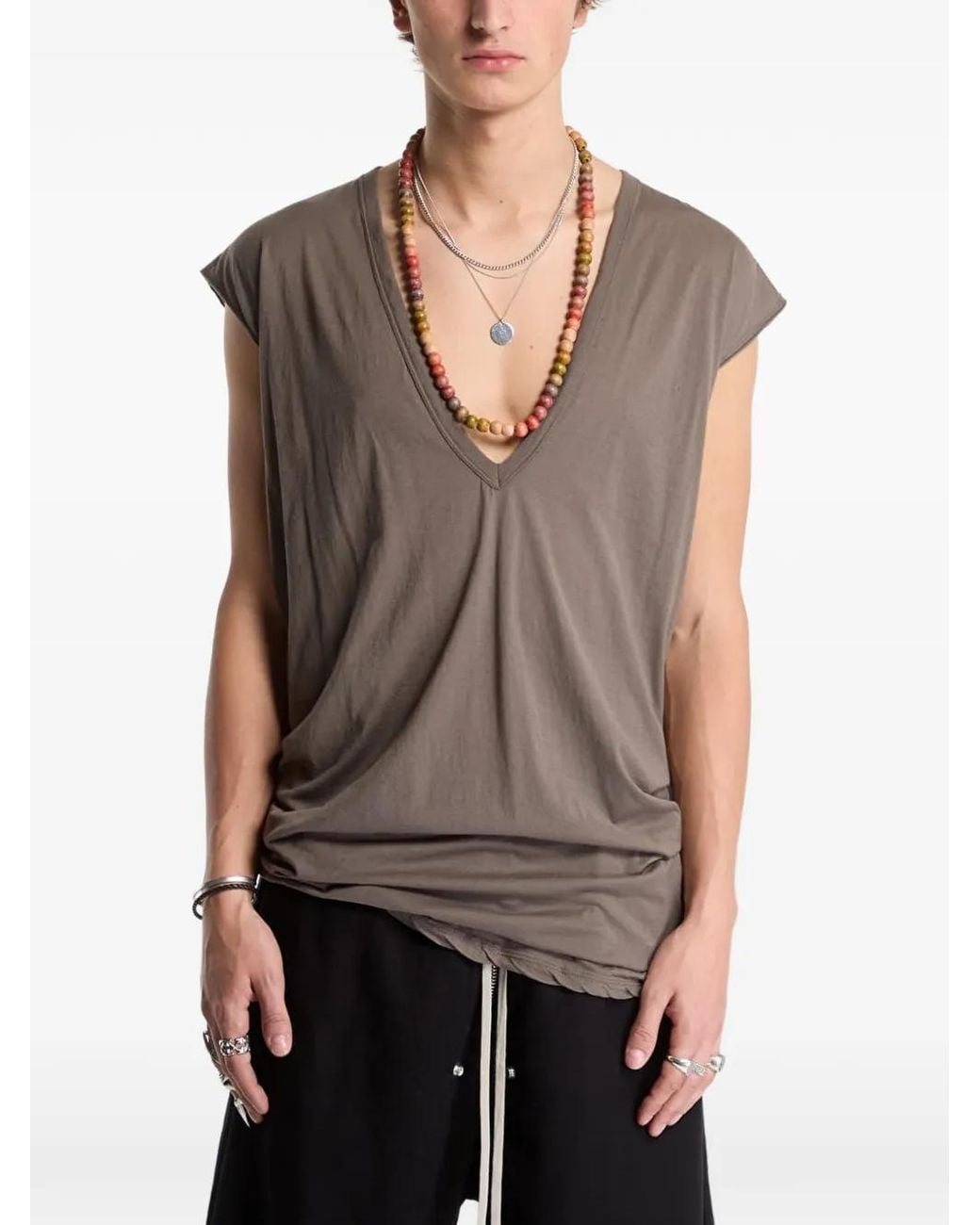 Rick Owens Gray Dylan V-Neck T-Shirt for men