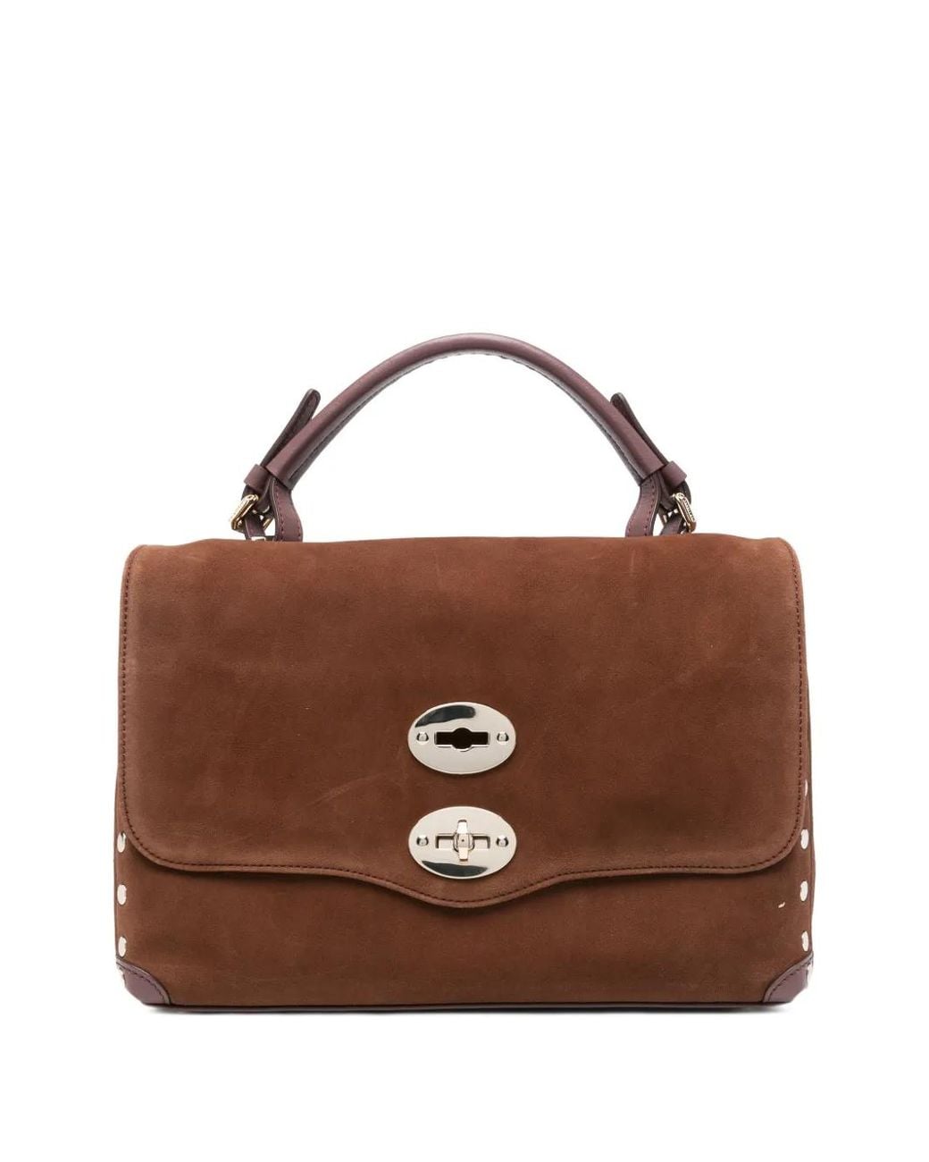 Zanellato Brown Postina Stud-Embellished Leather Bag