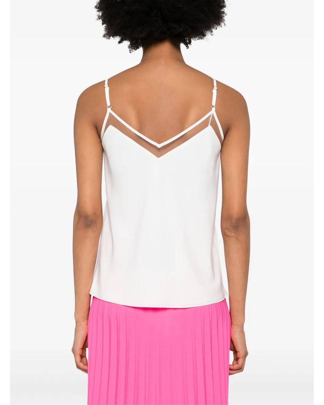 Nissa White V-Neck Crepe De Chine Tank Top