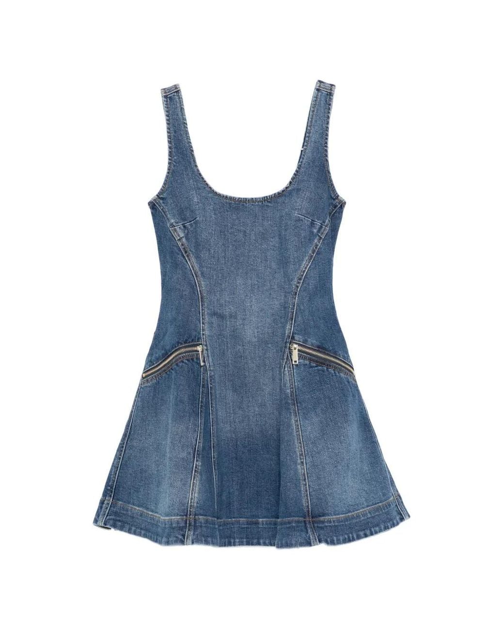 Self-Portrait Blue Denim Flared Mini Dress