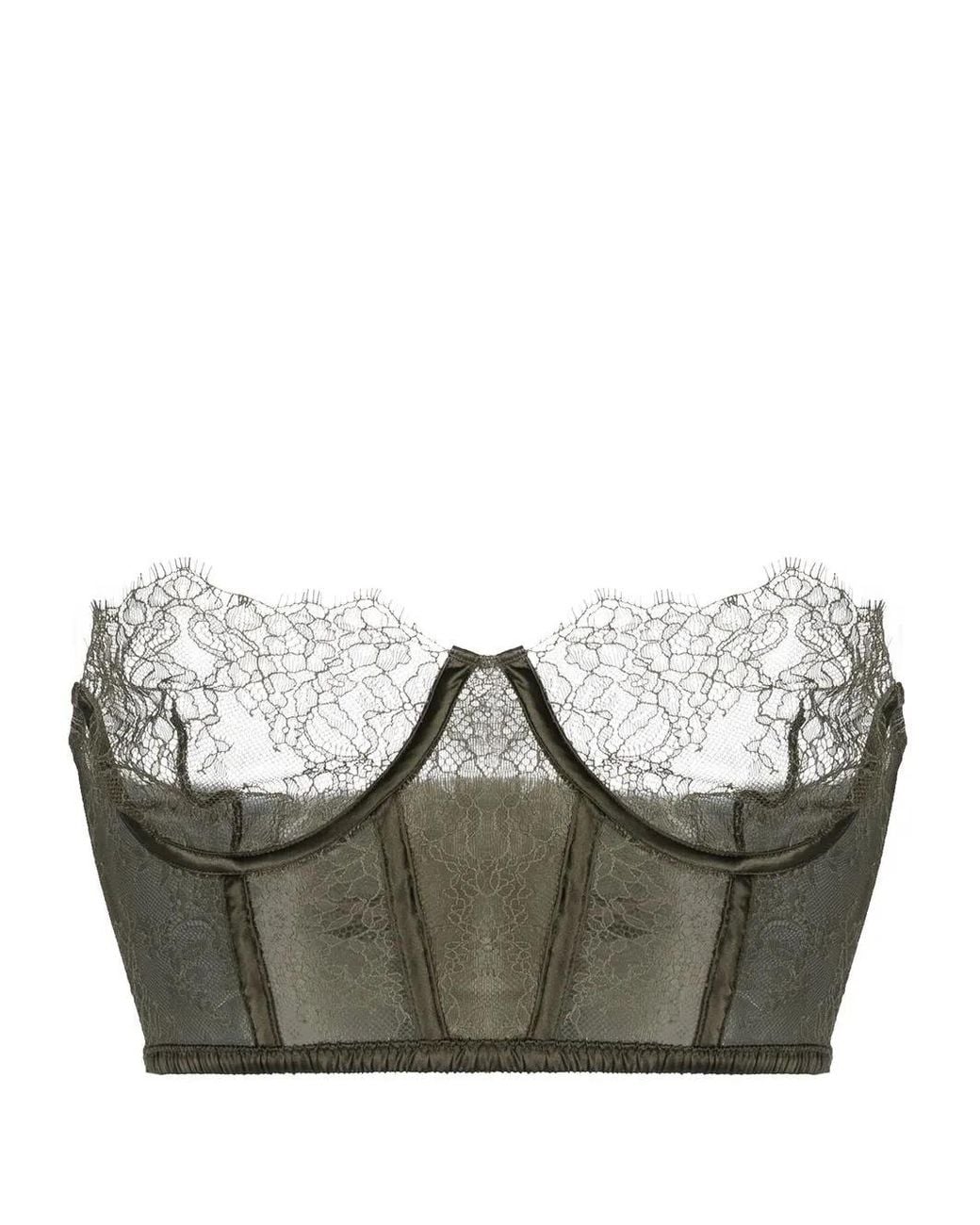 Maison Close Gray Lace-Trim Detail Bustier Top