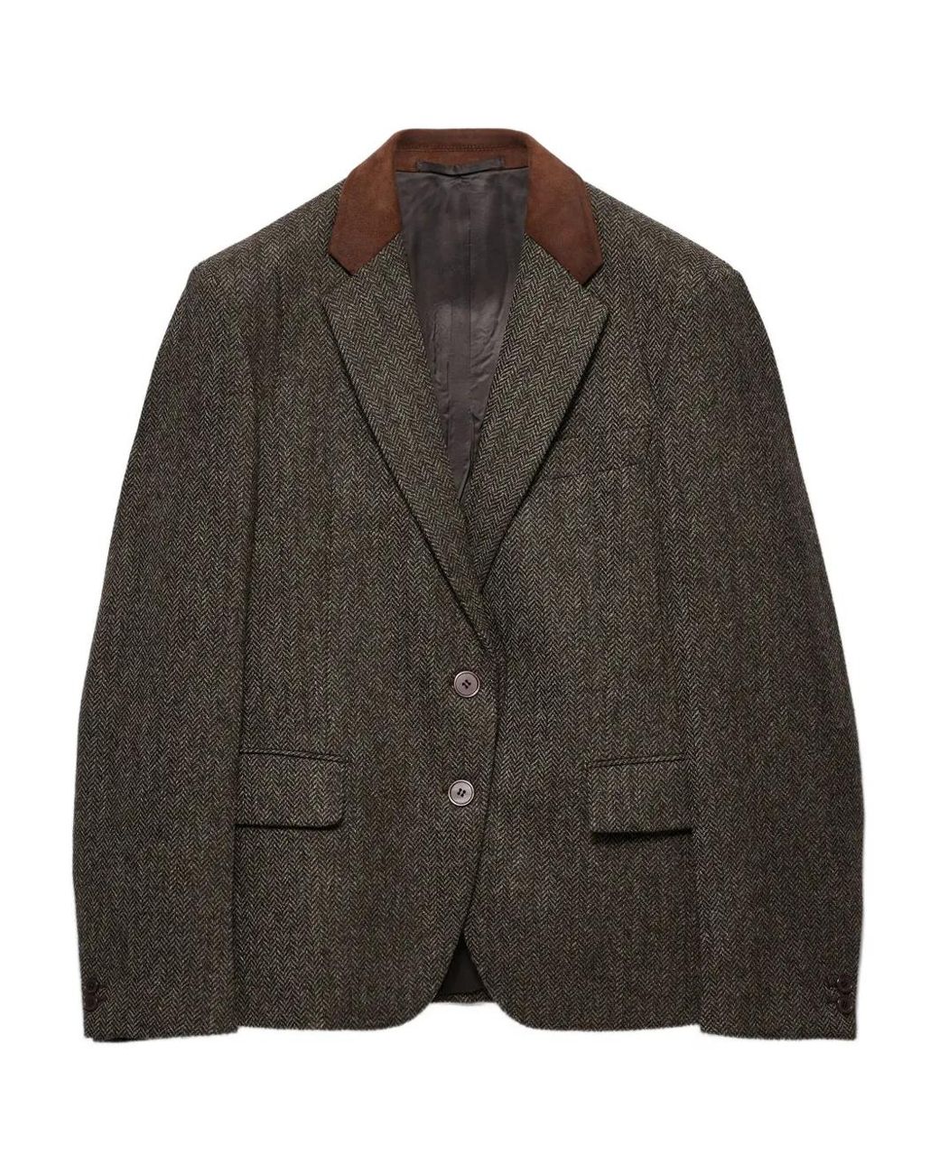 Prada Brown Veste En Laine À Chevrons Et Empiècements En Daim