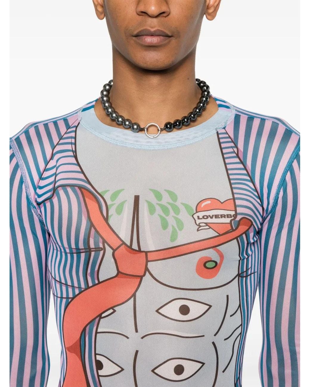 Charles Jeffrey Blue Long-Sleeves Mesh T-Shirt