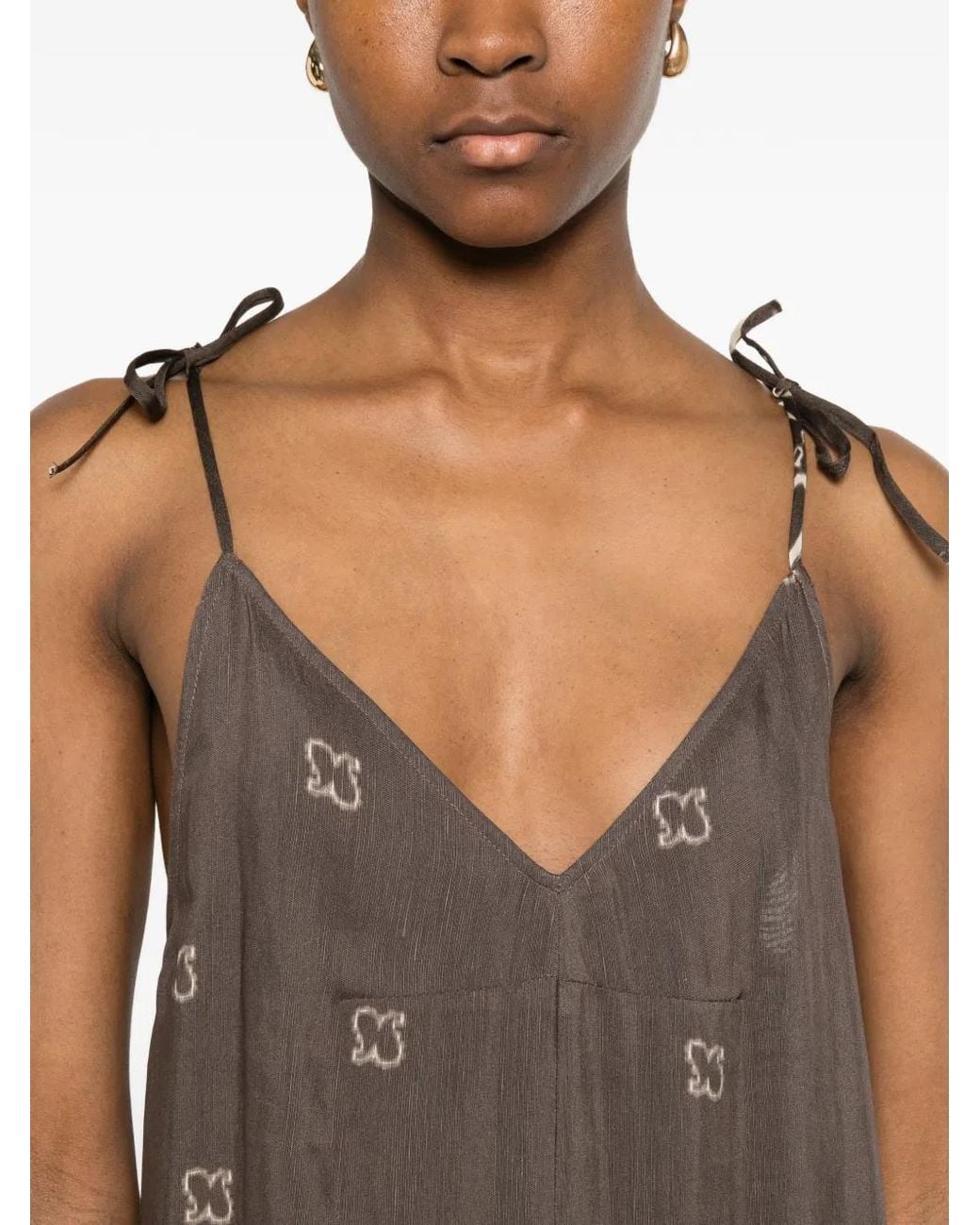 Ottod'Ame Brown Palm-Tree Print Midi Dress