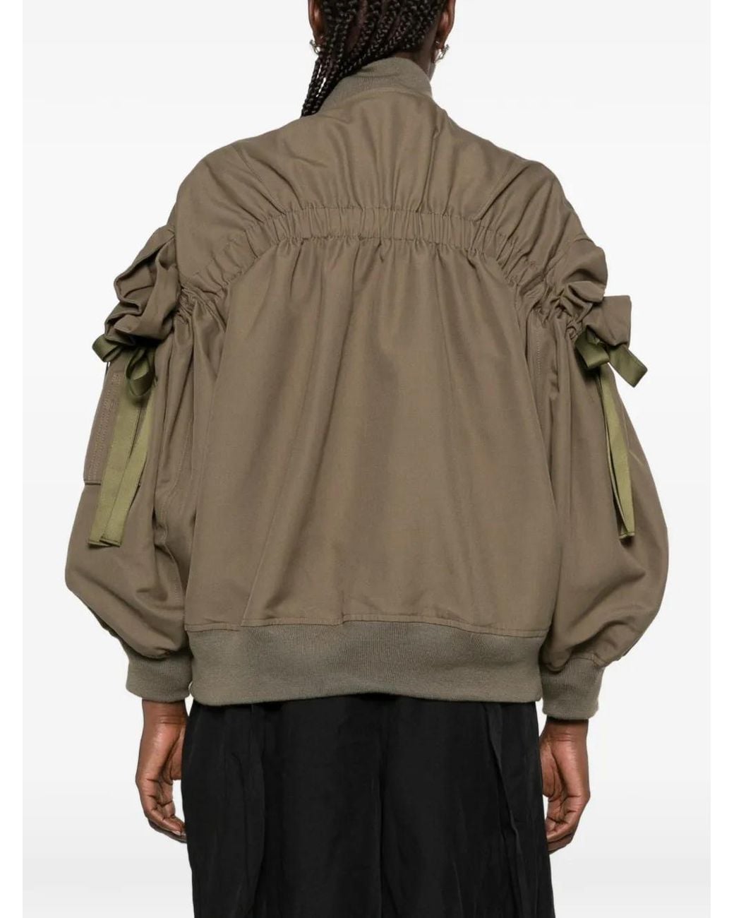 Noir Kei Ninomiya Brown X Comme Des Garçons Bow-Embellished Ruched Bomber Jacket