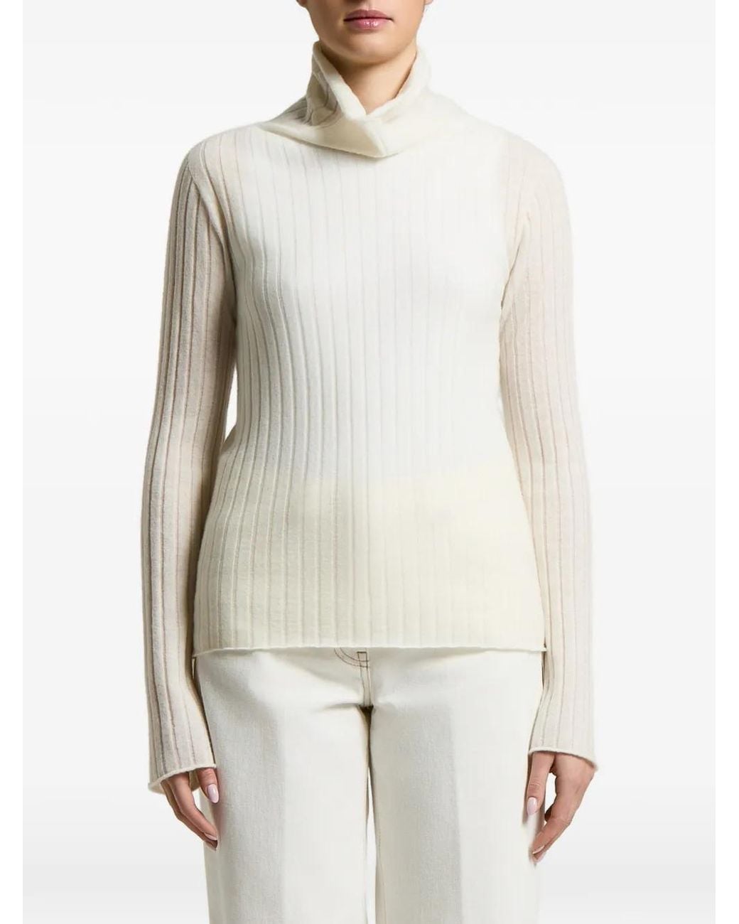 Peserico White Ribbed Roll-Neck Sweater