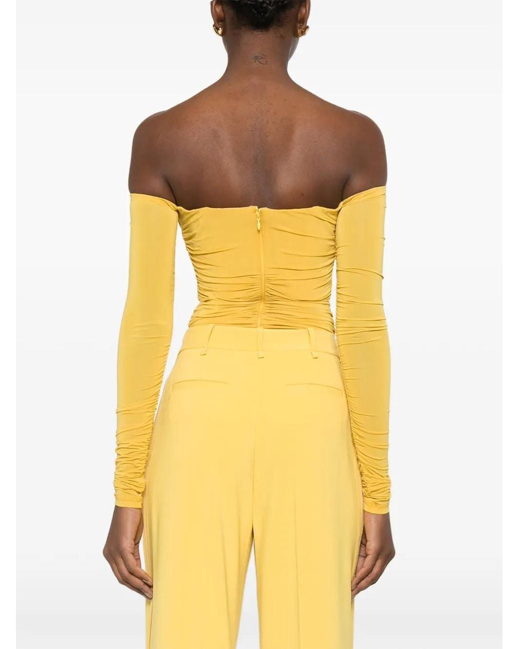 Elisabetta Franchi Yellow Lightweight Crêpe Jersey Bodysuit With Draping