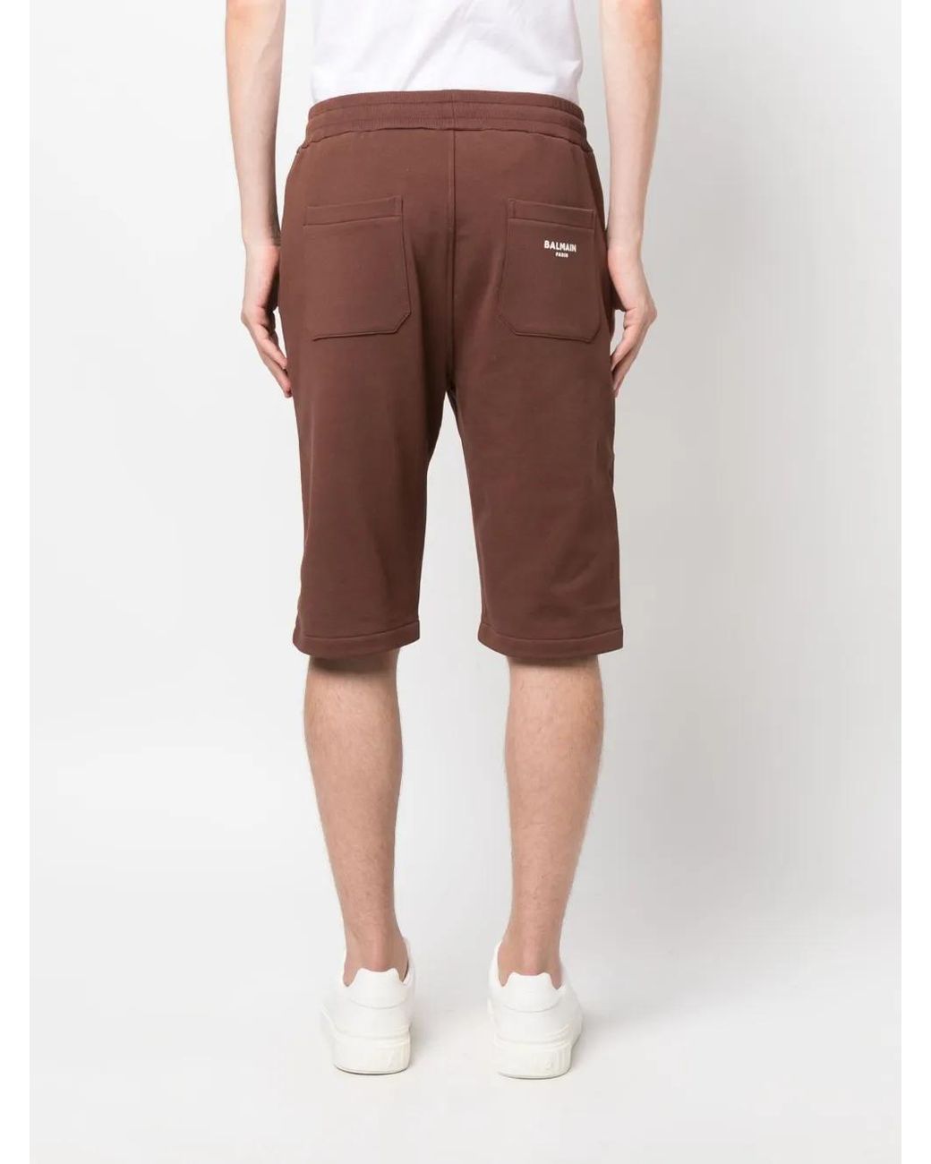 Balmain Brown Logo-Print Track Shorts for men