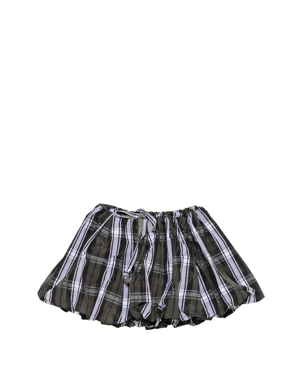 Patou White Tartan-Print Bubble-Hem Skirt