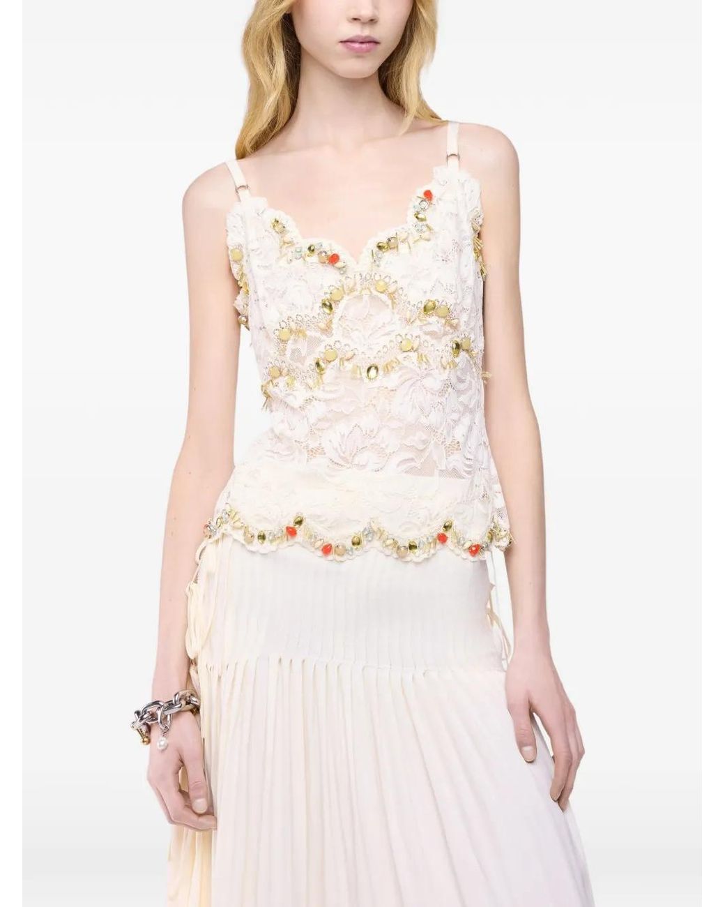 Rabanne Natural Lace-Embroidered Top