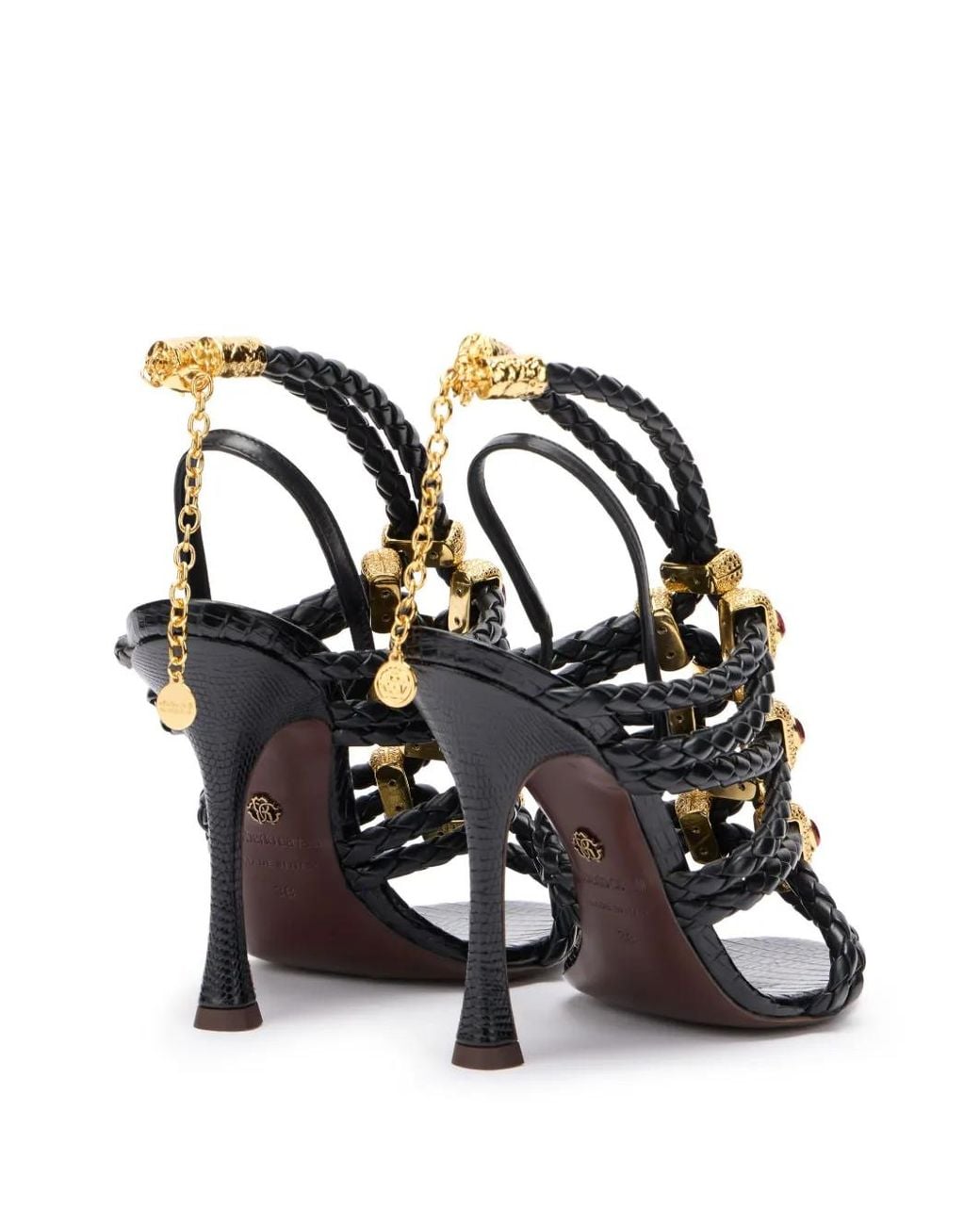 Roberto Cavalli Black Braided Sandals