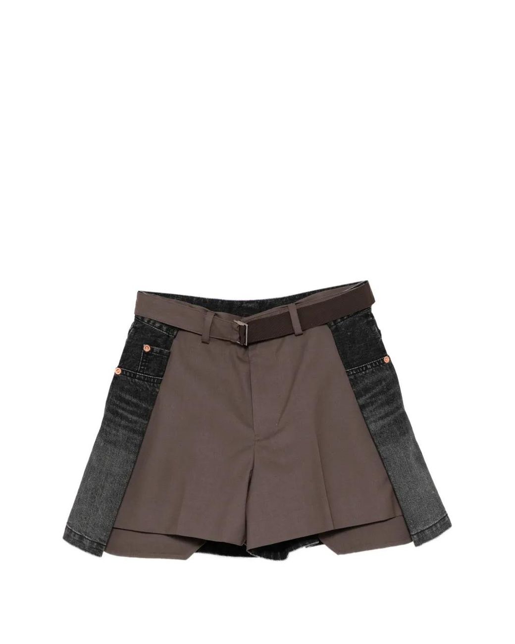 Sacai Brown Short Hybrid À Empiècements En Jean