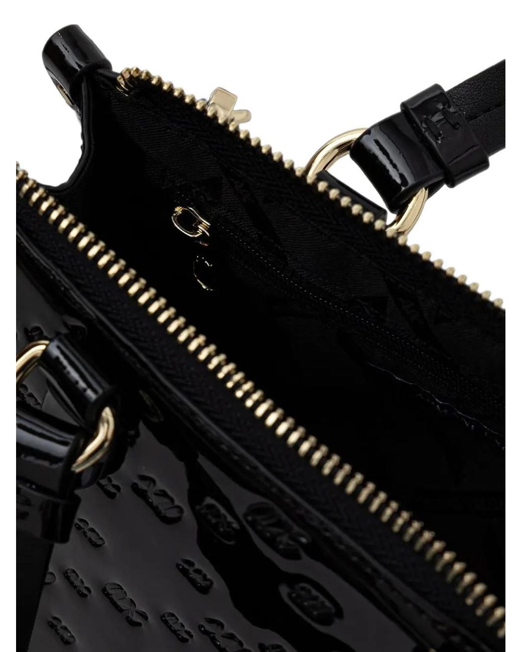 ARMANI EXCHANGE Black Sac Porté Épaule Verni À Logo Embossé