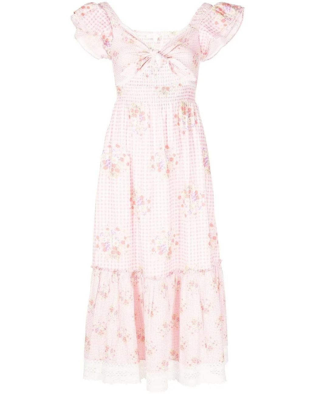 LoveShackFancy Pink Blumiges Midikleid
