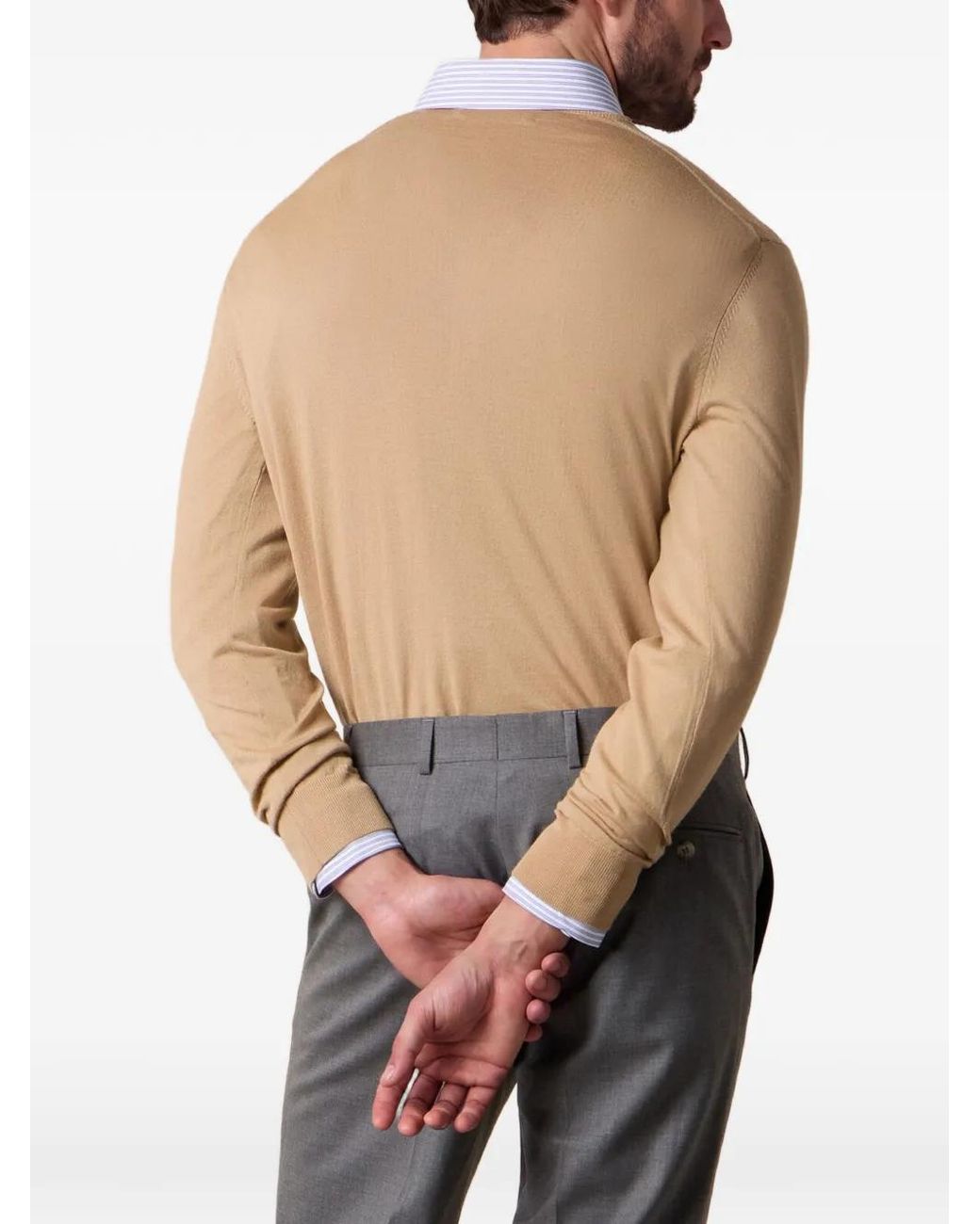 Brooks Brothers Natural Ribbed-Trim Crewneck Sweater for men