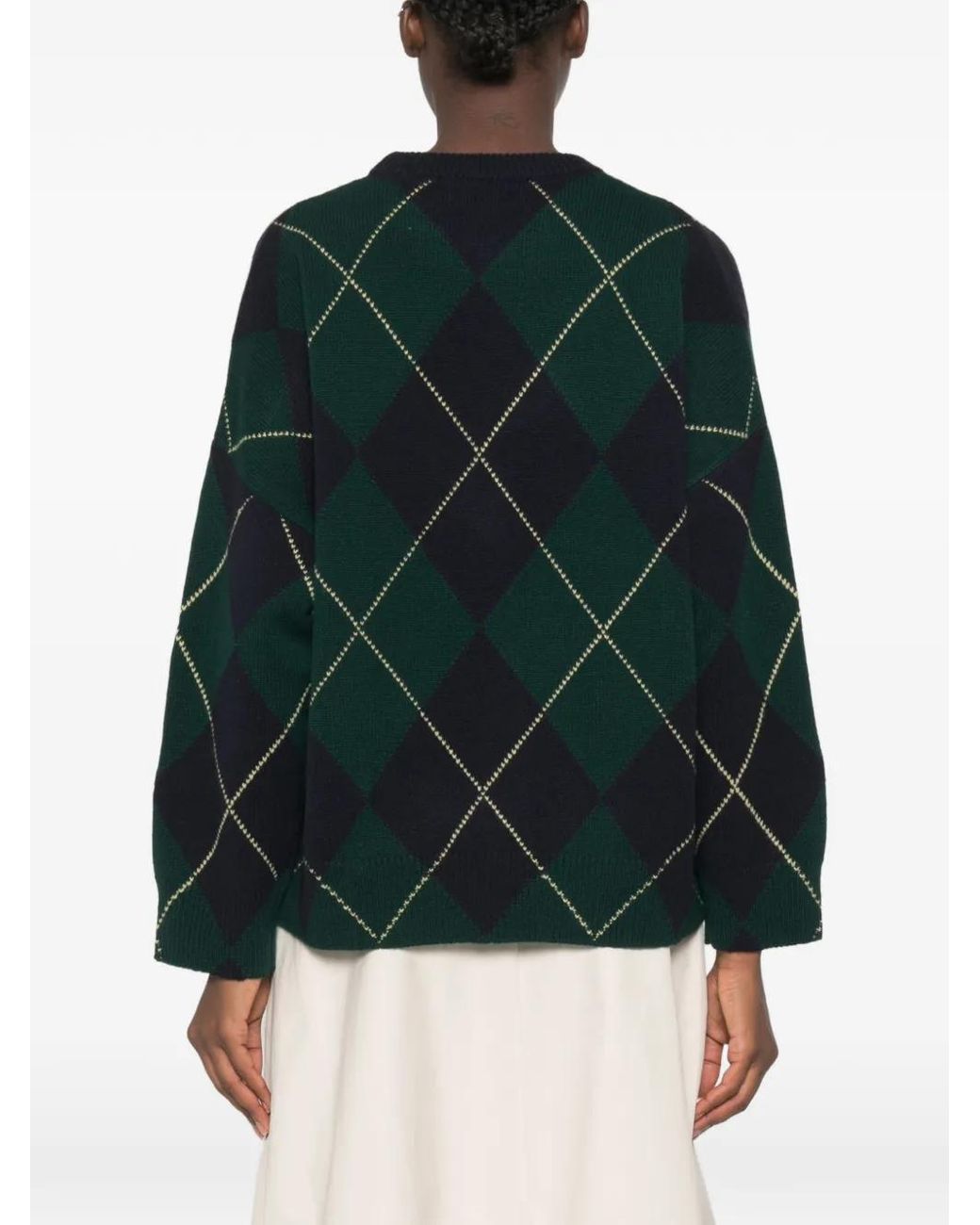 Be You Green Long-Sleeve Argyle-Pattern Sweater