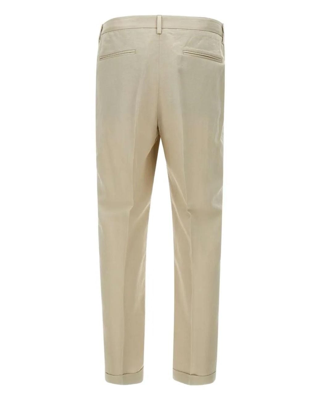 Devore Natural Pleated Turn-Up Trousers for men