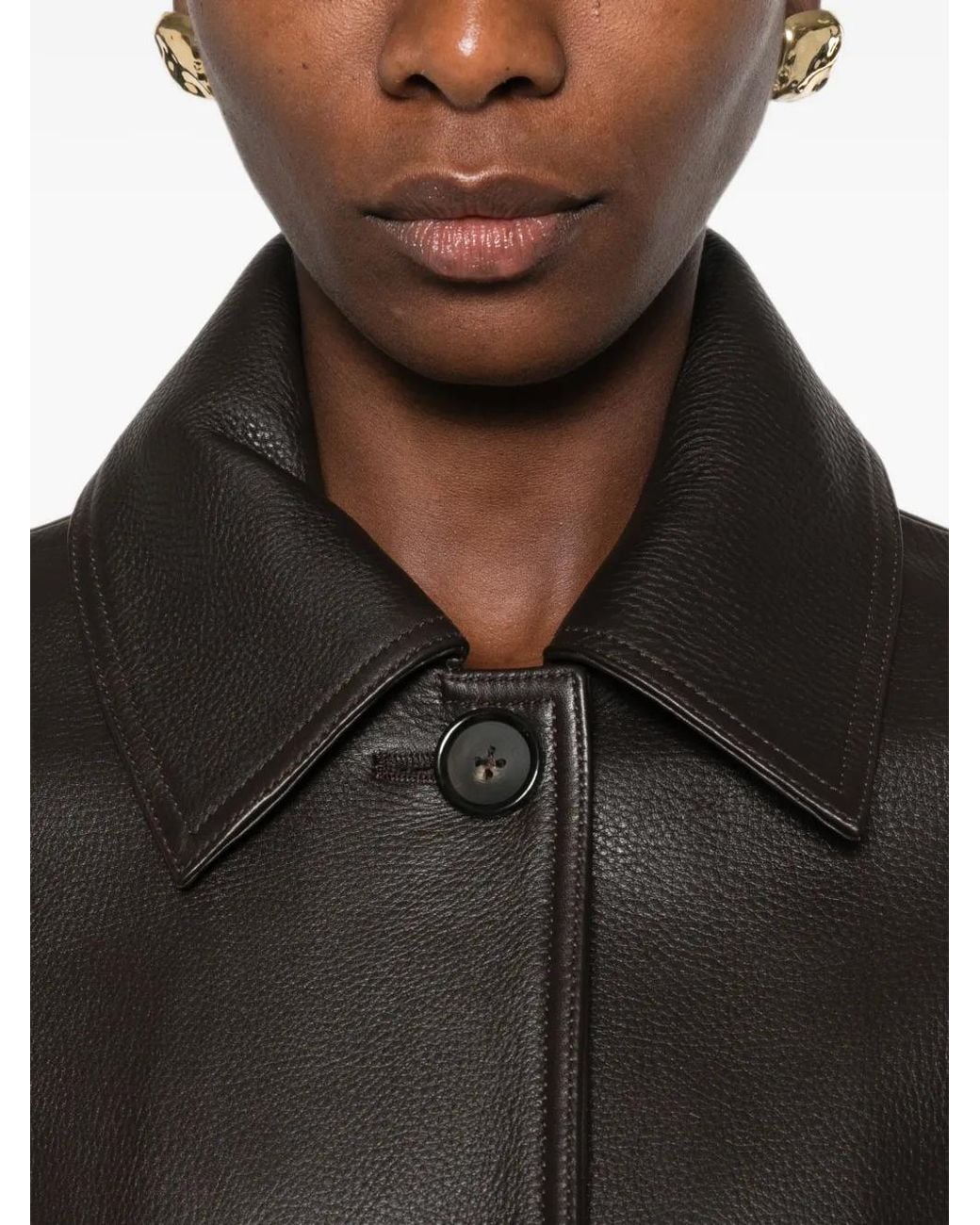 Totême Black Collared Grained-Leather Jacket