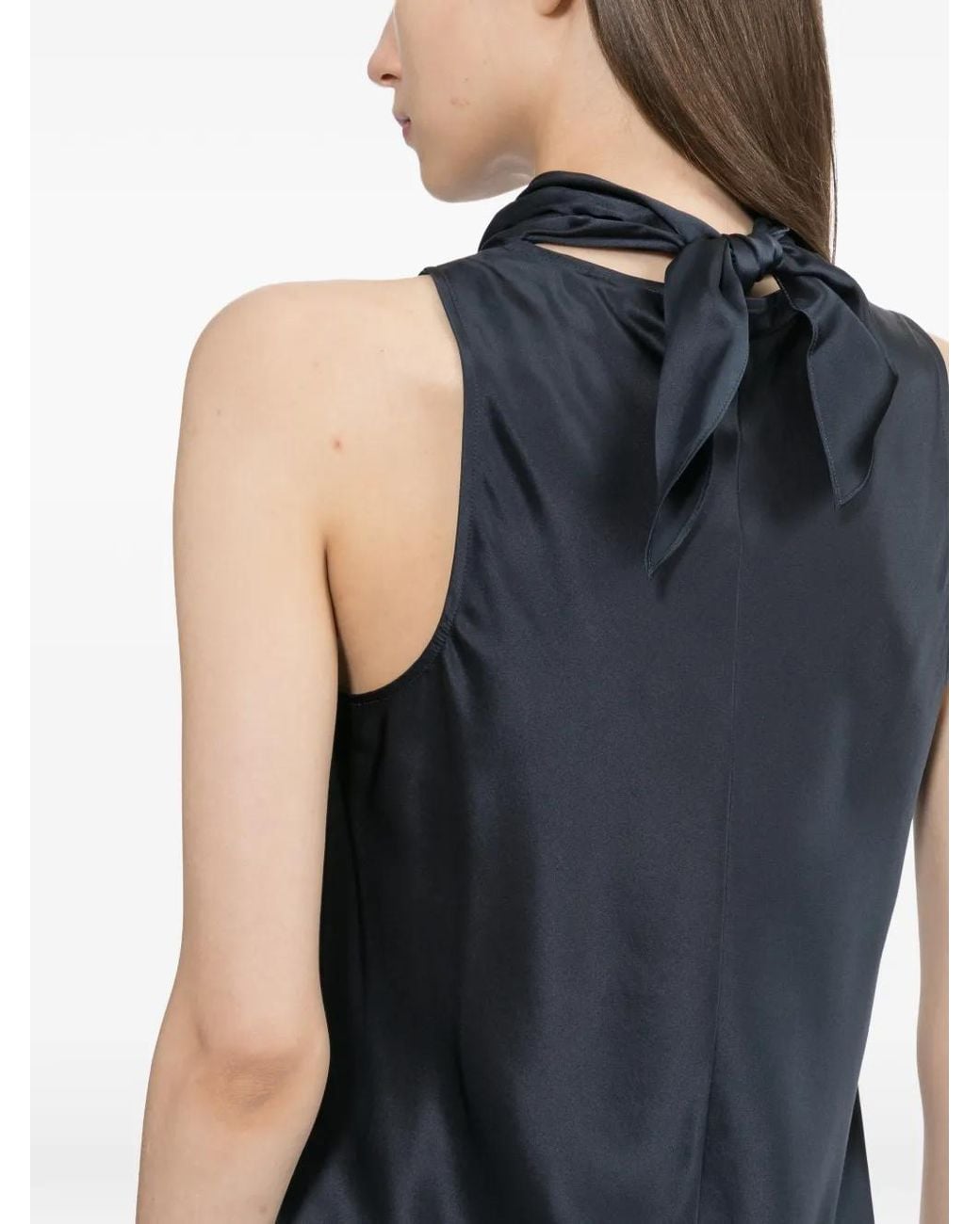 Helmut Lang Blue Ruffled Silk Top