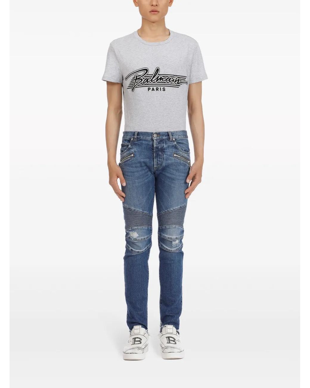 Balmain Blue Ripped Tapered Jeans for men