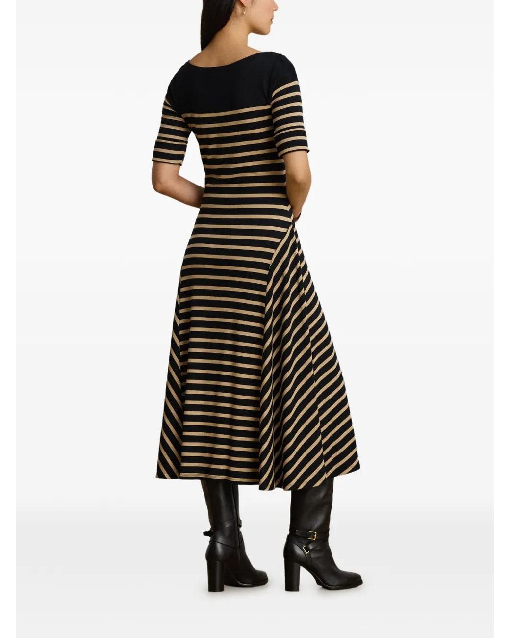 Ralph Lauren Black Breton-Stripe Ribbed Midi Dress