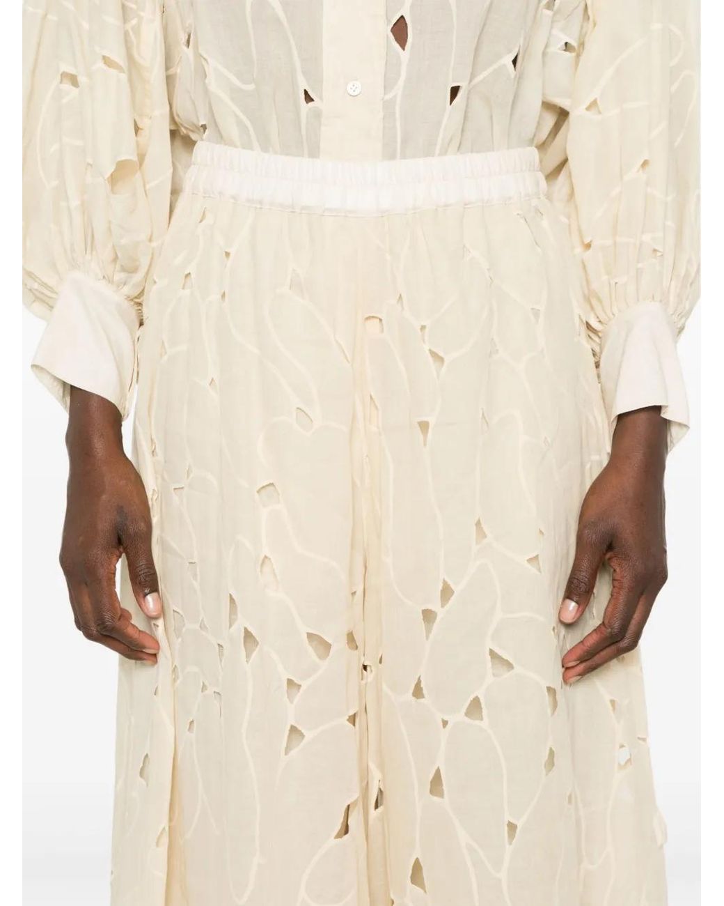 Gentry Portofino Natural Cut-Out Detailed Wide-Leg Trousers