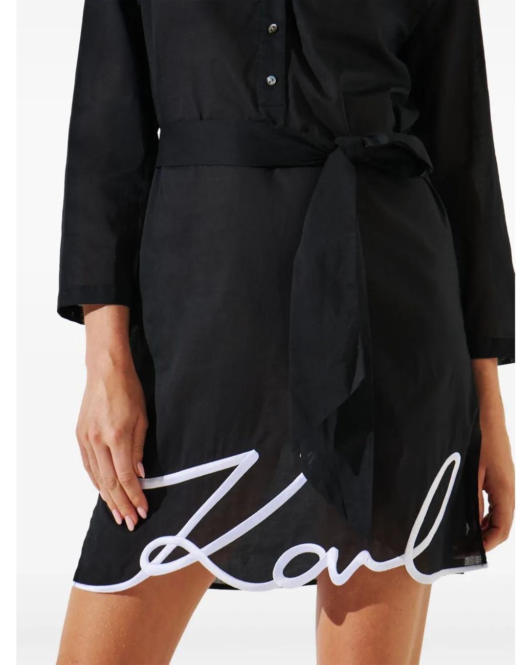 Karl Lagerfeld Black V-Neck Mini Dress With Buttoned Front