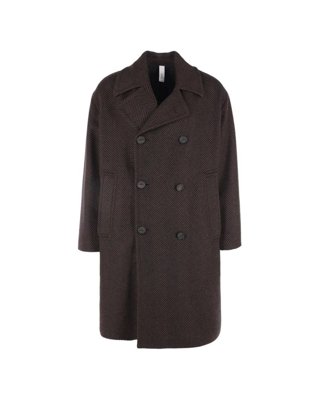 Hevò Black Manteau Croisé Tricase À Chevrons for men