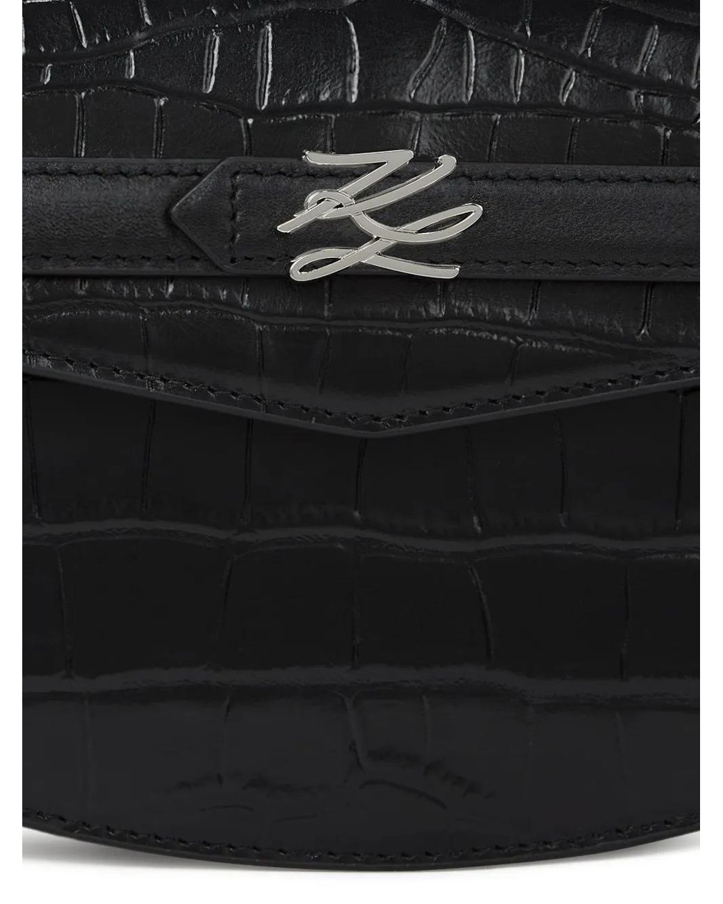 Karl Lagerfeld Black Karl Studio Crocodile-Embossed Cross Body Bag