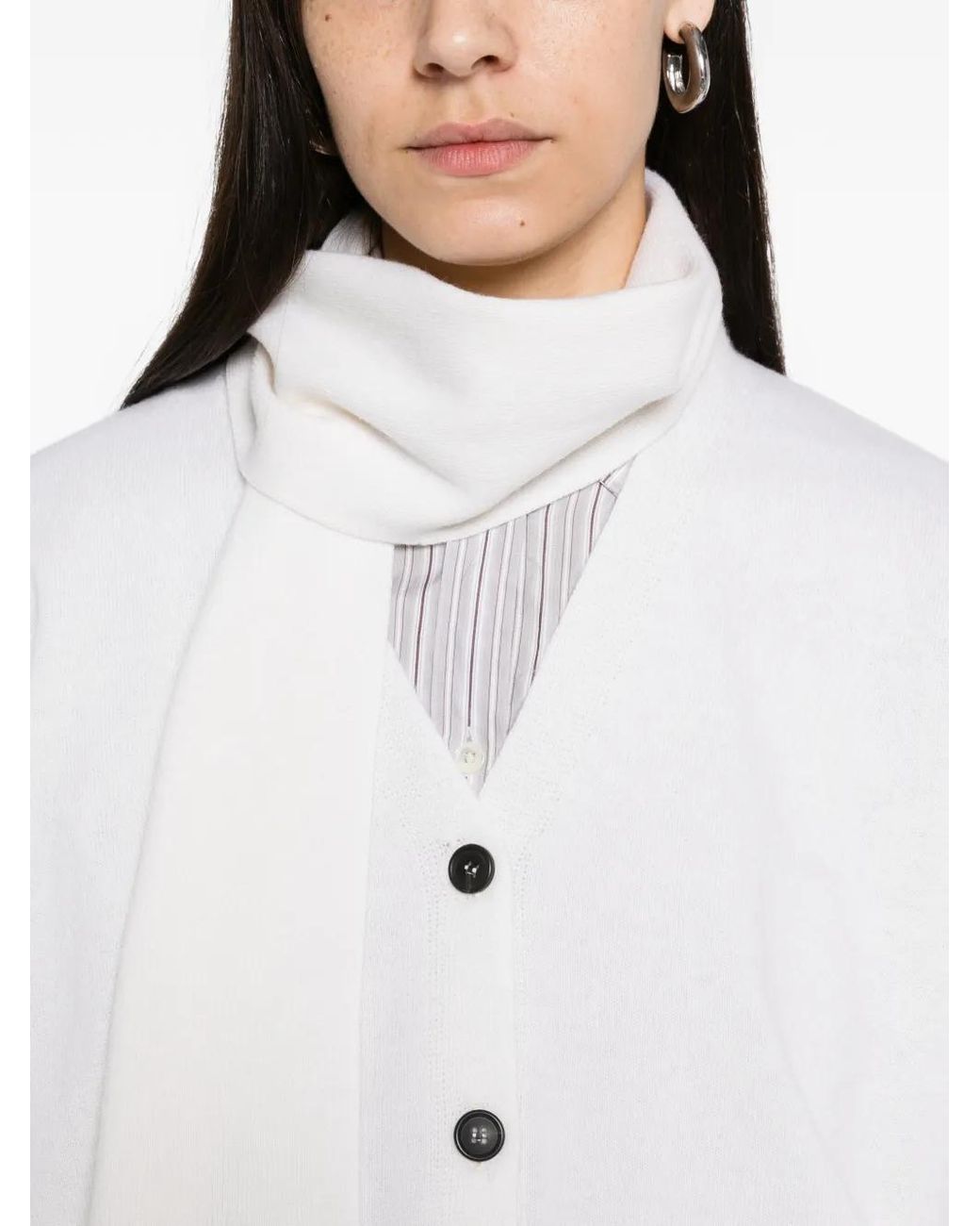 MEIMEIJ White Scarf-Detail V-Neck Cardigan
