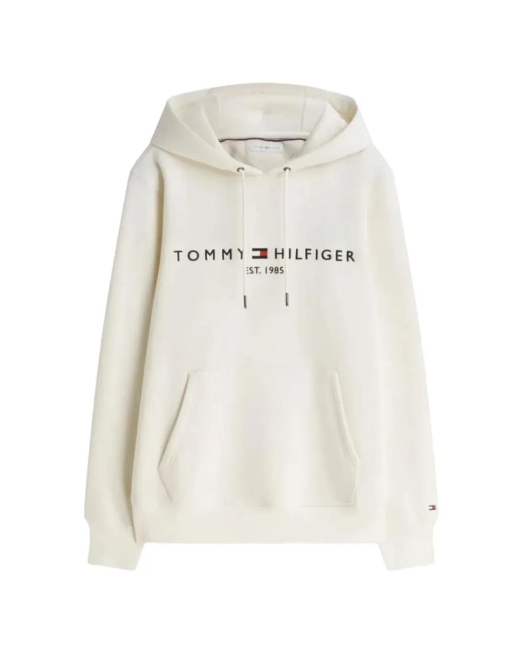 Tommy Hilfiger White Logo-Embroidered Drawstring Hoodie for men