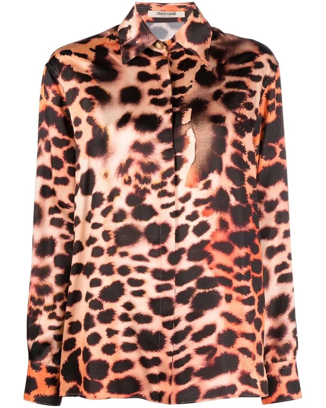 Roberto Cavalli Red Silk Leopard Print Blouse