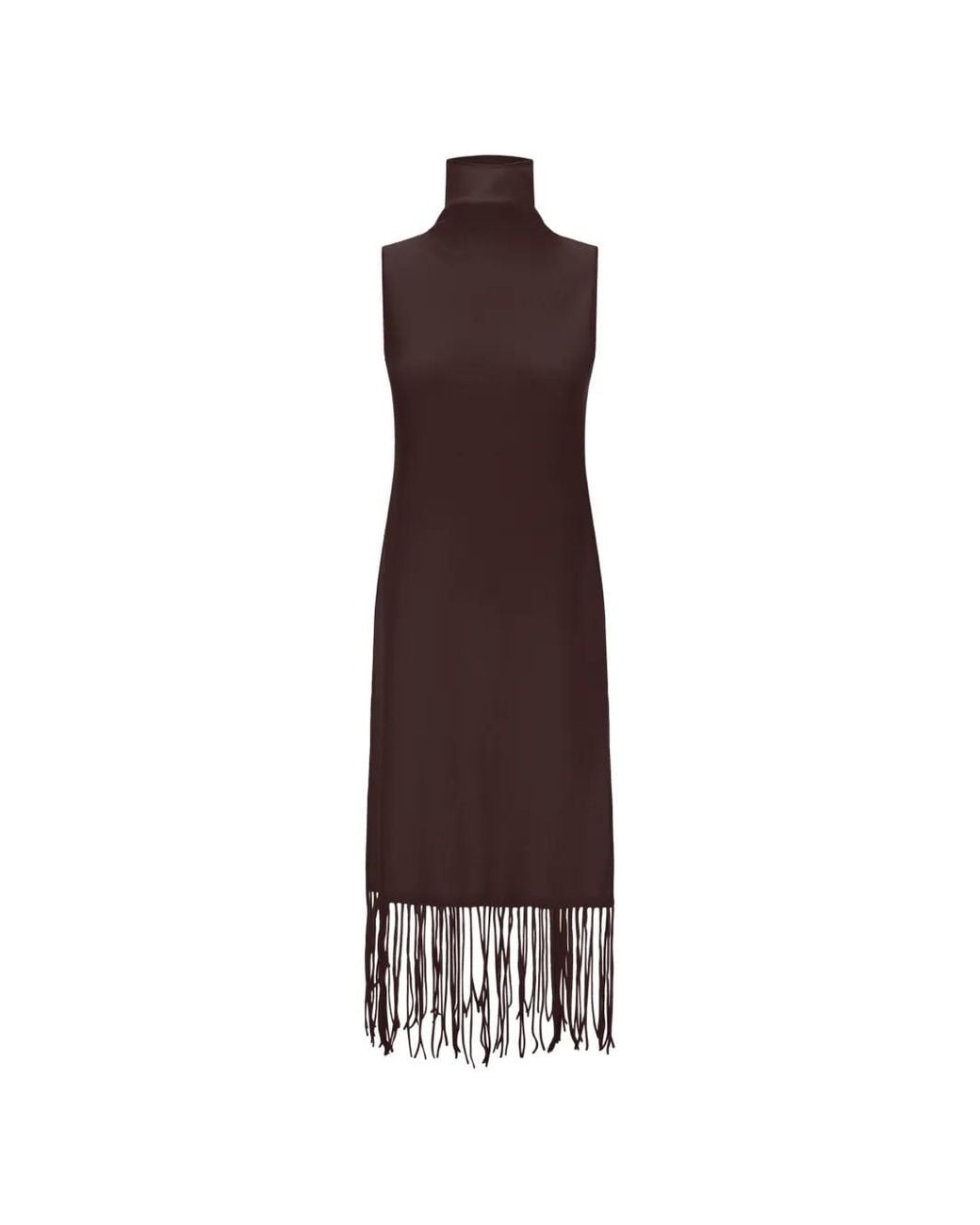 Herno Purple Fringe-Hem High-Neck Fitted Midi Dress