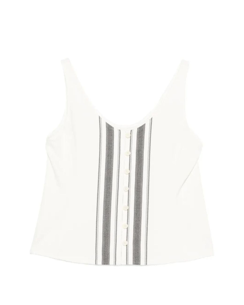 Low Classic White Striped Button Top