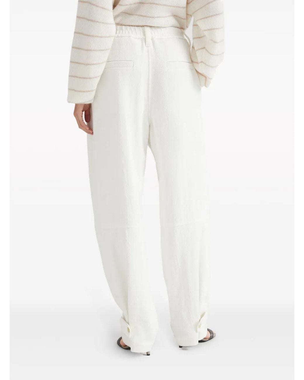 Brunello Cucinelli White Pintuck-Detail Straight-Leg Trousers