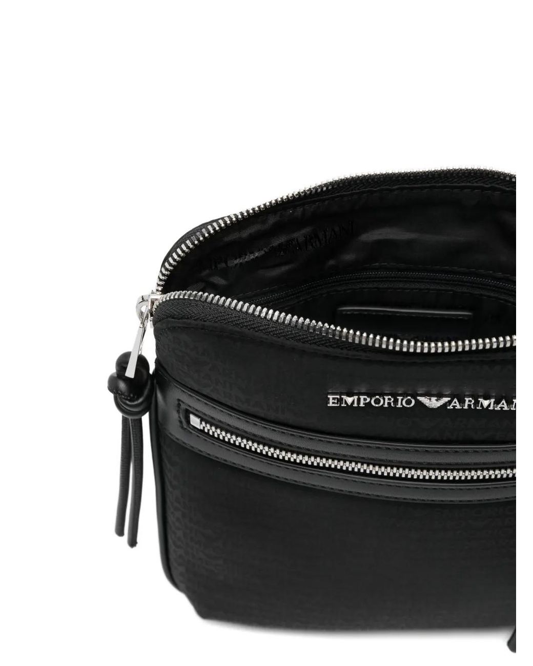 Emporio Armani Black Nylon Flat Shoulder Bag With Monogram Lettering for men