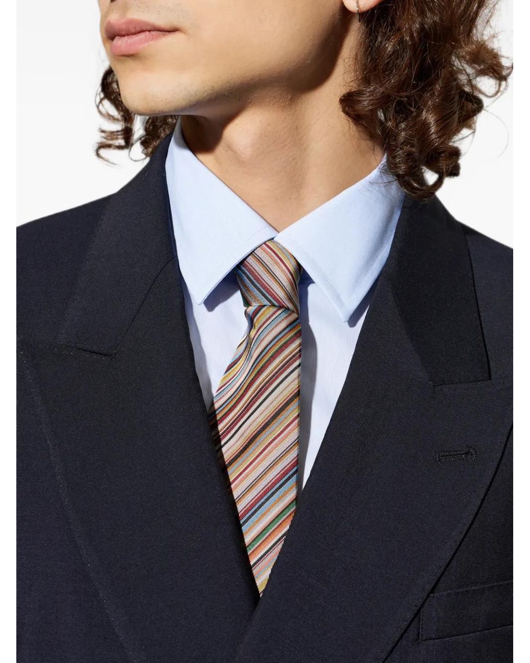 Paul Smith White Signature Stripe Silk Tie for men