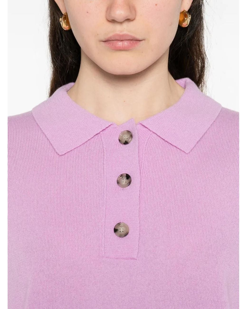 Allude Pink Button Collared Pullover