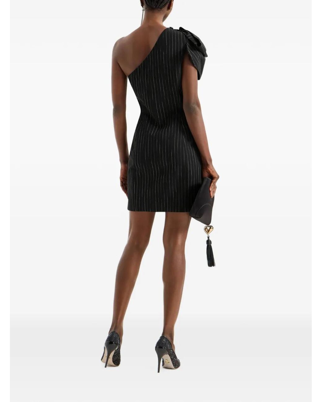 Genny Black Pinstripe-Pattern Bow-Detail Mini Dress