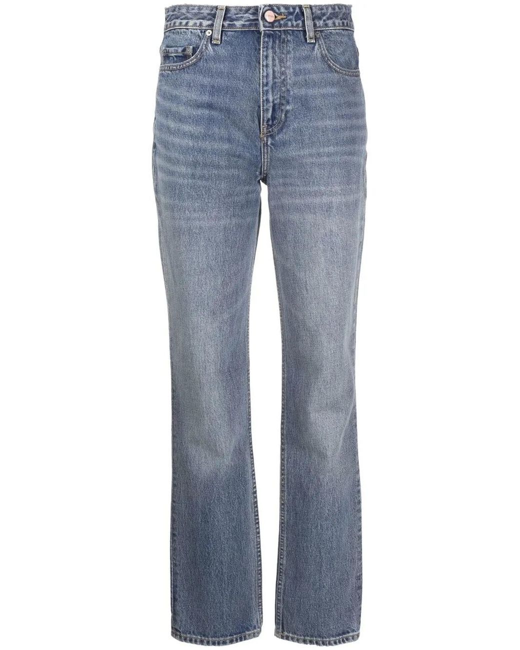Ganni Blue Logo-Patch Straight-Leg Jeans